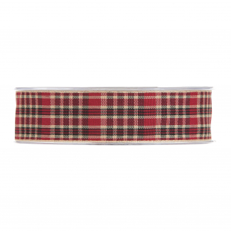 Rotolo nastro in tessuto scozzese "Tartan" bordeaux-nero-ecrù