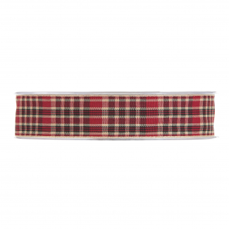 Rotolo nastro in tessuto scozzese "Tartan" bordeaux-nero-ecrù