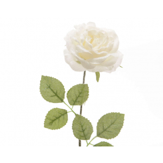 Rosa di seta brinata bianca, altezza 45 cm