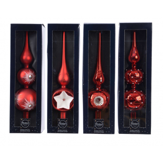 Puntale in vetro decorato rosso, altezza 31 cm, modelli assortiti