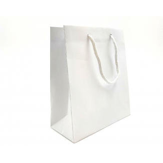 Shopper bianco carta plastificata opaca, maniglia in cotone
