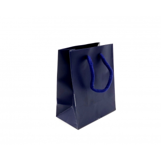 Shopper blu in carta plastificata opaca, con maniglia in cotone