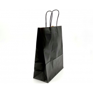 Shopper nero in carta sealing millerighe con maniglia ritorta