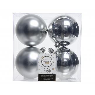Sfera infrangibile argento diametro 10 cm, confezione da 4 pezzi assortiti