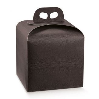 Scatola "Panettone" automontante base quadrata in cartone marrone scuro con maniglia, confezione da 50 pezzi, vari formati