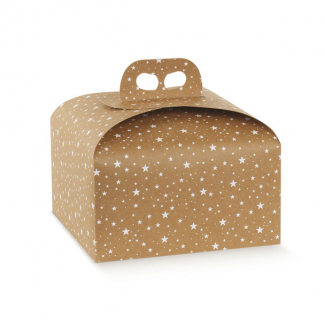 Scatola porta panettone in cartone avana con stelle e maniglia, cartone da 50 pezzi, vari formati