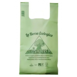 Shopper biodegradabile in mater-bi verde, formato 27+13x50cm, gr.8, cartone da 500 pezzi