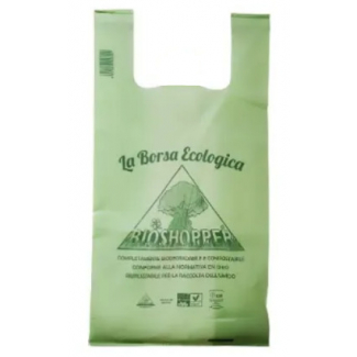 Shopper biodegradabile in mater-bi verde, formato 30+20x60cm, gr.13, cartone da 500 pezzi