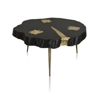 Tavolo in legno color fumo e ottone, 76x91 cm