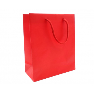 Shopper rosso in carta plastificata opaca, maniglia in cotone