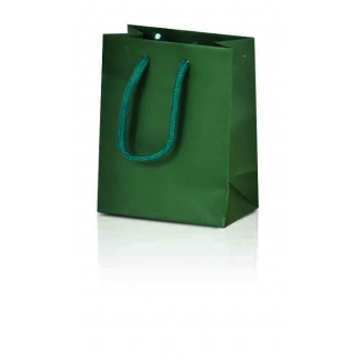 Shopper verde bosco in carta plastificata opaca, con maniglia in cotone