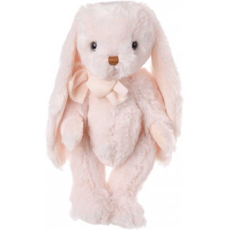Coniglio peluche "Andre" bianco con fiocco in velluto panna, altezza 40 cm