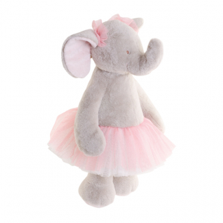 Elefante little pretty "Augusta" grigio chiaro con gonnellina e fiocchetti rosa in tulle, altezza 25 cm