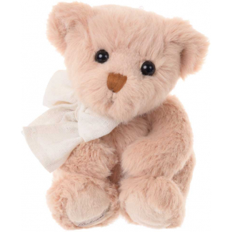 Orso "Little Teddy" nocciola con fiocco bianco, altezza 15 cm