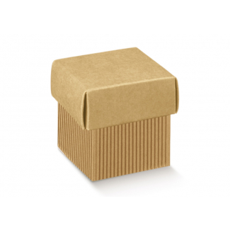 Scatola "Cubetto" in cartoncino onda avana con coperchio, formato 5x5x5cm