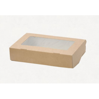Contenitore in cartoncino avana con finestra, base rettangolare 70x170mm, capienza 500cc
