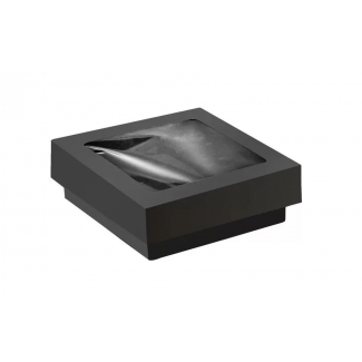 Vaschetta quadrata in carta kraft fondo colorato nero con coperchio finestrato