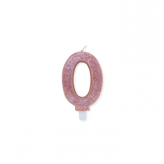 Candela numero con glitter oro rosa, altezza 8 cm