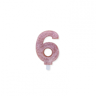 Candela numero con glitter oro rosa, altezza 8 cm