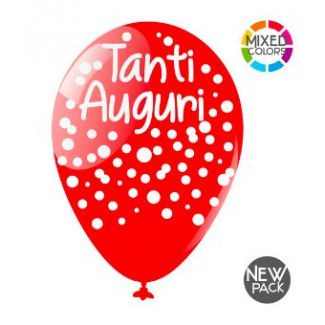 Palloncino colori assortiti con stampa "Tanti auguri", diametro 35cm, confezione da 10 pezzi