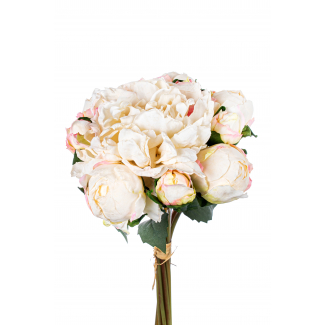 Bouquet peonie colore crema sfumato, altezza 40 cm