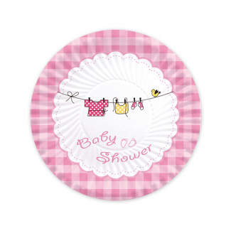 Piatto in cartoncino fantasia "Baby Shower" rosa, confezione da 10 pezzi