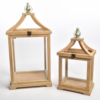 Lanterna rettangolare in legno naturale, 24x30 cm, altezza 59.5 cm