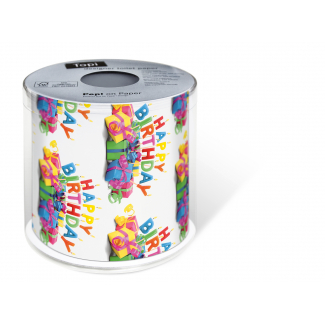 Rotolo carta igienica decoro "Happy birthday" con regali