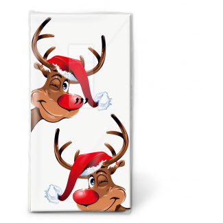 Fazzoletto con renne dal naso rosso e cappello di Babbo Natale, confezione da 10 pezzi