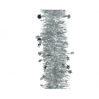 Festone argento con stelline, lunghezza 270 cm, diametro 9 cm