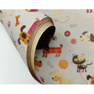 Carta da regalo "Natura Kraft" con cuccioli di cane, in fogli, formato 70x100 cm, confezione da 25 fogli