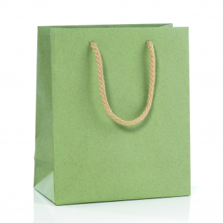 Shopper in carta kraft nature verde salvia, con maniglia cordone cotone