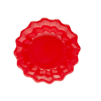 Piatto in cartoncino linea petalo, tinta unita rosso, in confezione da 8 pezzi
