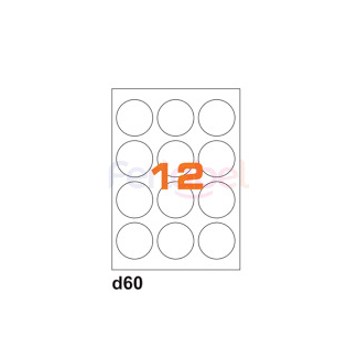 Etichette adesive tonde bianche in foglio A4 , diametro 60 mm, per stampa laser, inkjet e fotocopiatrice in scatola da 100 fogli