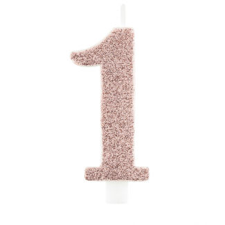 Candela numero cipria glitter con supporto, altezza 9.5cm