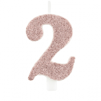 Candela numero cipria glitter con supporto, altezza 9.5cm