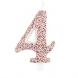 Candela numero cipria glitter con supporto, altezza 9.5cm