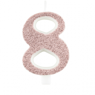 Candela numero cipria glitter con supporto, altezza 9.5cm