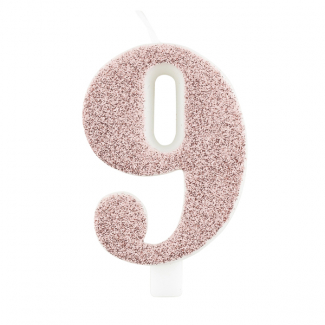 Candela numero cipria glitter con supporto, altezza 9.5cm