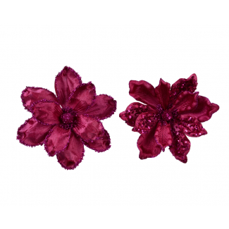 Magnolia in velluto ciliegia con clip, diametro 24 cm, altezza 10 cm, modelli assortiti