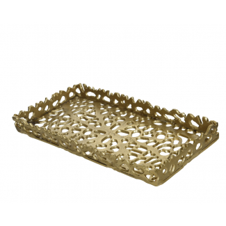 Vassoio in alluminio traforato oro, 15x32 cm, altezza 3 cm