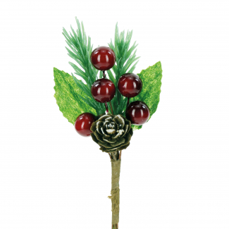 Pick natalizio con pino bacche e pigna, altezza 11 cm, confezione da 10 pezzi