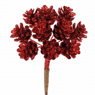 Pick a forma di pigna con glitter rosso, diametro 1.5 cm, confezione da 72 pezzi