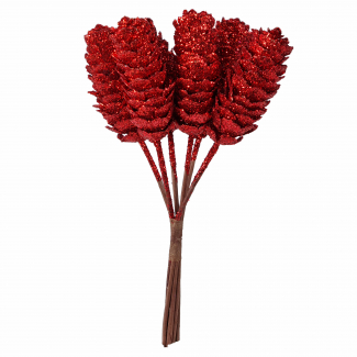 Pick a forma di pigna artificiale con glitter rosso, diametro 2 cm, altezza 6 cm, confezione da 24 pezzi