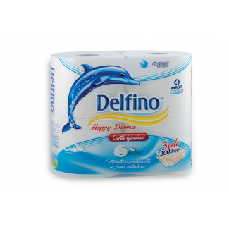 Carta igienica compatta "Delfino" 3 veli prorumata, 330 strappi, confezione da 4 rotoli