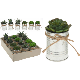 Vaso in metallo con pianta artificiale, altezza 12 cm, modelli assortiti