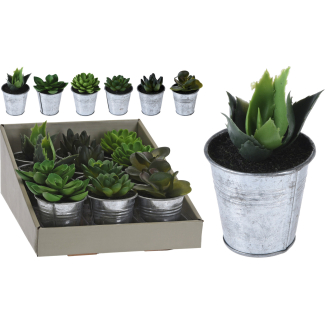 Vaso in metallo con pianta artificiale, altezza 10 cm, modelli assortiti