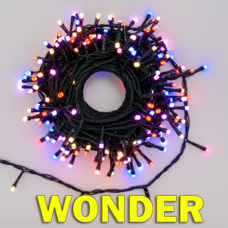 Filo "Wonder" 200 led SuperBrigt, multicolor, prolungabile, filo di alimentazione verde, uso interno ed esterno lunghezza 16 metri
