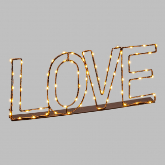 Scritta "Love" in metallo marrone, 100 microled, filo rame, luce fissa, per uso interno ed esterno,  lunghezza 36 cm