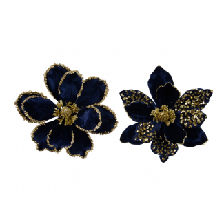 Magnolia in velluto blu notte con clip, diametro 24 cm, altezza 10 cm, modelli assortiti